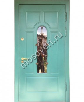 Стильная входная дверь с зеркалом и ковкой для загородного дома - купить от производителя Мосдвери Стильная входная дверь с зеркалом и ковкой для загородного дома