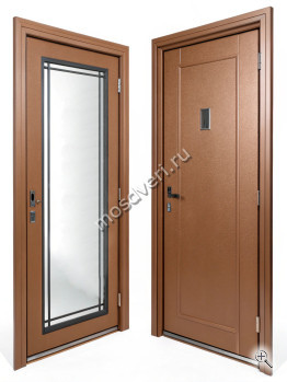 Дверь входная коричневая с зеркалом внутри КДВ-007 - купить от производителя Мосдвери Дверь входная коричневая с зеркалом внутри КДВ-007